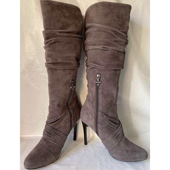 DONALD J. PLINER Etta 10 Women’s Lead Gray Suede Heel Knee High Boots - Picture 1 of 12